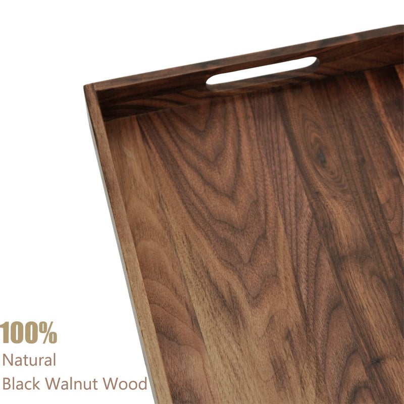 MAGIGO 17 x 12 Inches Rectangle Walnut Wood Ottoman Tray with Handles, Serve Tea, Coffee, Classic Wooden Decorative Serving Tray - Image 4